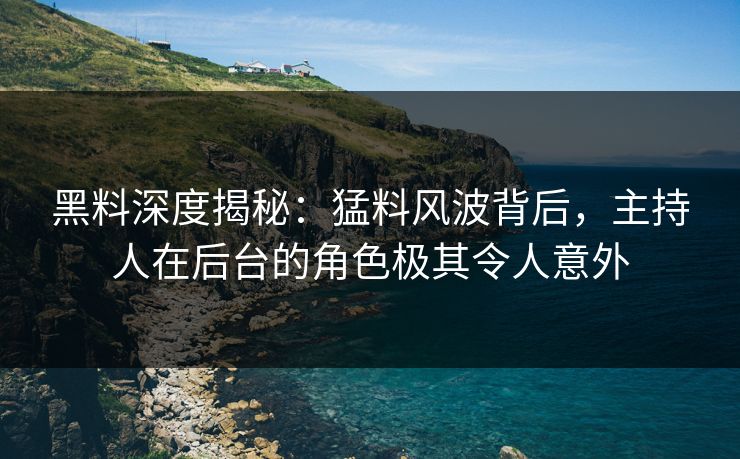 黑料深度揭秘：猛料风波背后，主持人在后台的角色极其令人意外