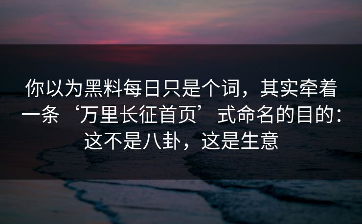 你以为黑料每日只是个词，其实牵着一条‘万里长征首页’式命名的目的：这不是八卦，这是生意