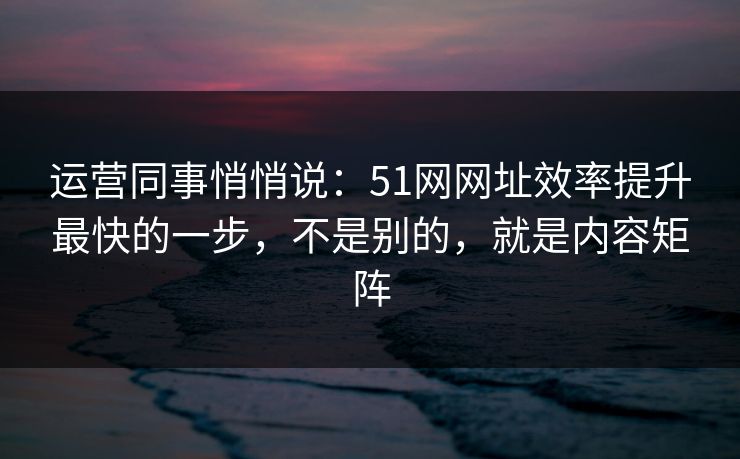 运营同事悄悄说:51网网址效率提升最快的一步,不是别的,就是内容矩阵 运营同事悄悄说:51网网址效率提升最快的一步,不是别的,就是内容矩阵